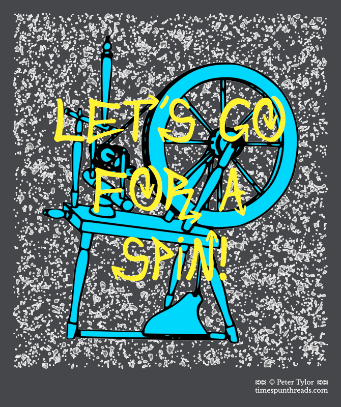 Timespun Threads - Let's Go for a Spin - contemporary urban style spinning wheel graphic design