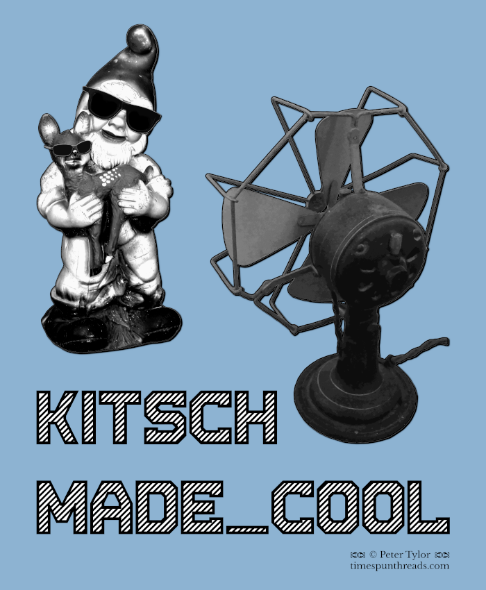 Kitsch Made Cool - garden gnome / electric fan visual pun graphic design by Timespun Threads