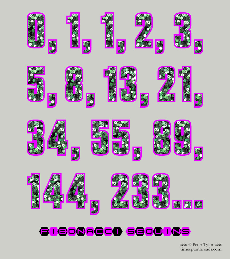 Timespun Threads - Fibonacci Sequins - mathematical pun graphic design