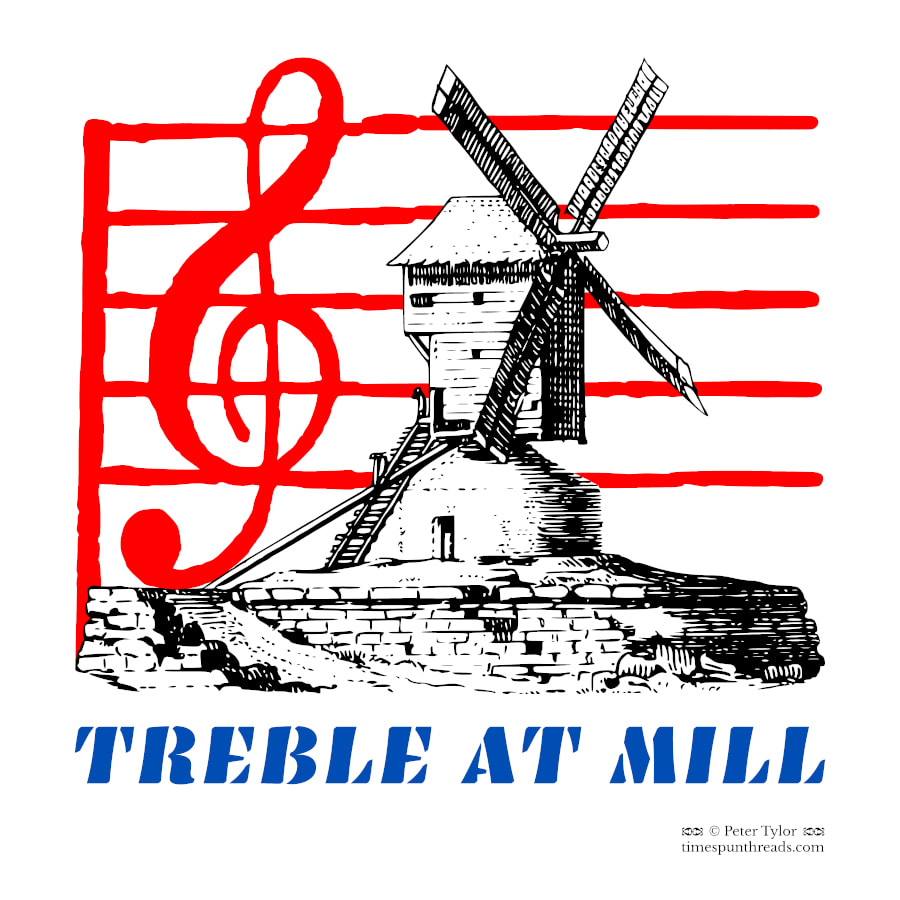Treble at Mill - vintage style musical pun graphic design by Timespun Threads